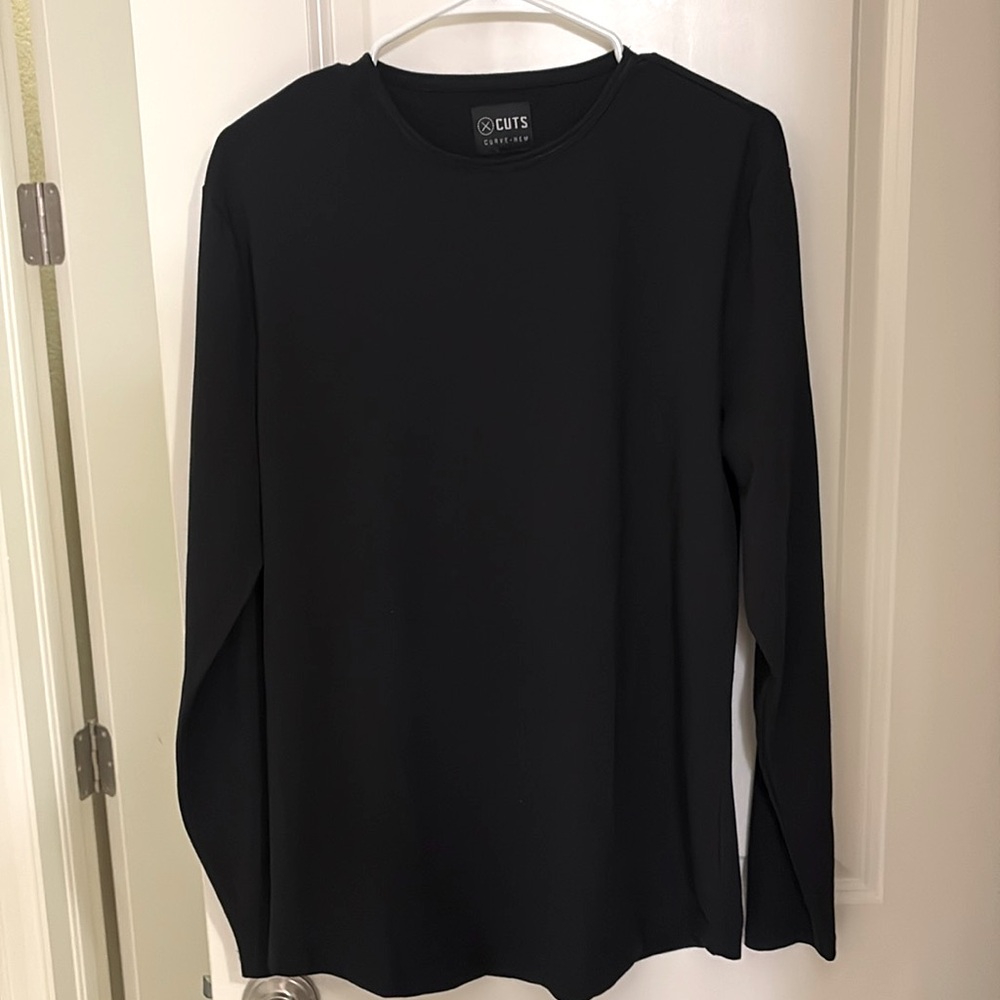 Cuts Clothing Men's Long Sleeve T-Shirt Crew Neck Curve Hem PYCA Pro Black sz L